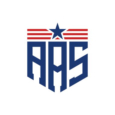 Patriotic AAS Logo with Star and American Flag Straps. Letter AAS Logo with USA Flag clipart