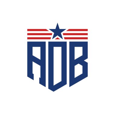 Yıldız ve Amerikan Bayrak Kayışlı Vatansever ADB logosu. ABD Bayrağı ile ADB Logosu