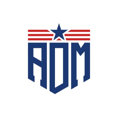 Patriotic ADM Logo with Star and American Flag Straps. Letter ADM Logo with USA Flag clipart