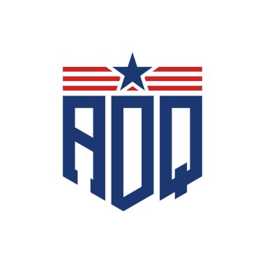 Patriotic ADQ Logo with Star and American Flag Straps. Letter ADQ Logo with USA Flag clipart