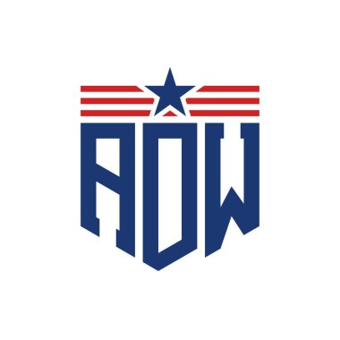 Patriotic ADW Logo with Star and American Flag Straps. Letter ADW Logo with USA Flag clipart