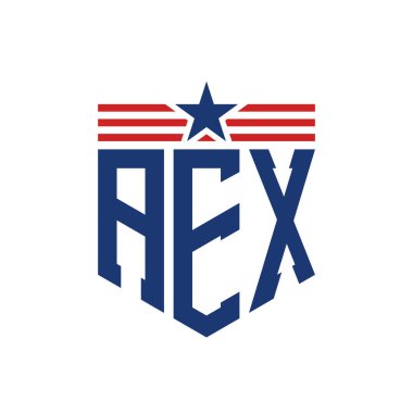 Yıldız ve Amerikan Bayrak Kayışlı Vatansever AEX logosu. USA Flag ile AEX Logosu