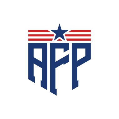 Yıldız ve Amerikan Bayrak Kayışlı Vatansever AFP Logosu. USA Flag 'lı AFP Mektubu