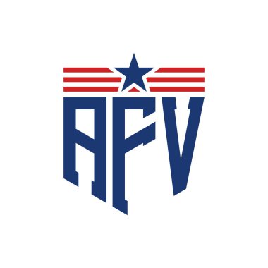 Yıldız ve Amerikan Bayrak Kayışlı Yurtsever AFV logosu. ABD Bayrağı ile AFV Harfi Logosu