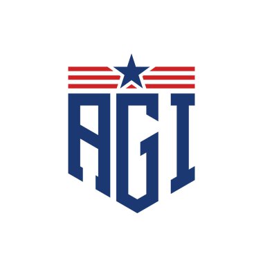 Yıldız ve Amerikan Bayrak Kayışlı Vatansever AGI logosu. ABD Bayrağı ile AGI Harfi Logosu