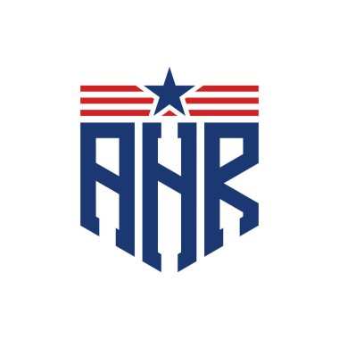 Yıldız ve Amerikan Bayrak Kayışlı Yurtsever AİHM logosu. ABD Bayrağı ile AHR logosu