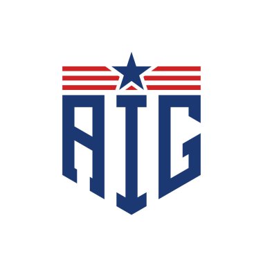 Yıldız ve Amerikan Bayrak Kayışlı Yurtsever AIG logosu. ABD Bayrağı ile AIG Harfi