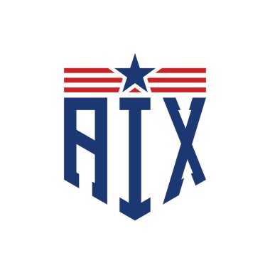 Yıldız ve Amerikan Bayrak Kayışlı Vatansever AIX logosu. USA Flag ile Harf AIX Logosu