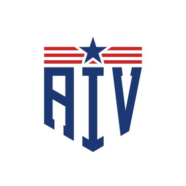 Yıldız ve Amerikan Bayrak Kayışlı Vatansever AIV logosu. ABD Bayrağı ile AIV Logosu