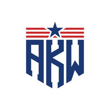 Yıldız ve Amerikan Bayrak Kayışlı Vatansever AKW logosu. ABD Bayrağı ile AKW Logosu