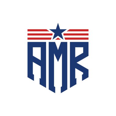 Yıldız ve Amerikan Bayrak Kayışlı Yurtsever AMR logosu. ABD Bayrağı ile AMR logosu