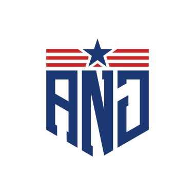 Yıldız ve Amerikan Bayrak Kayışlı Vatansever ANJ logosu. ANJ Logosu ve USA Flag