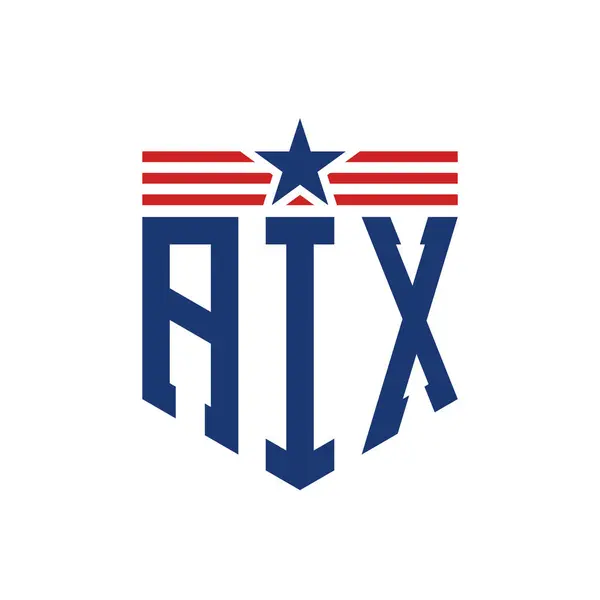 stock vector Patriotic AIX Logo with Star and American Flag Straps. Letter AIX Logo with USA Flag