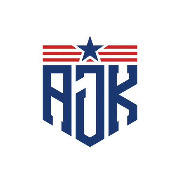 stock vector Patriotic AJK Logo with Star and American Flag Straps. Letter AJK Logo with USA Flag