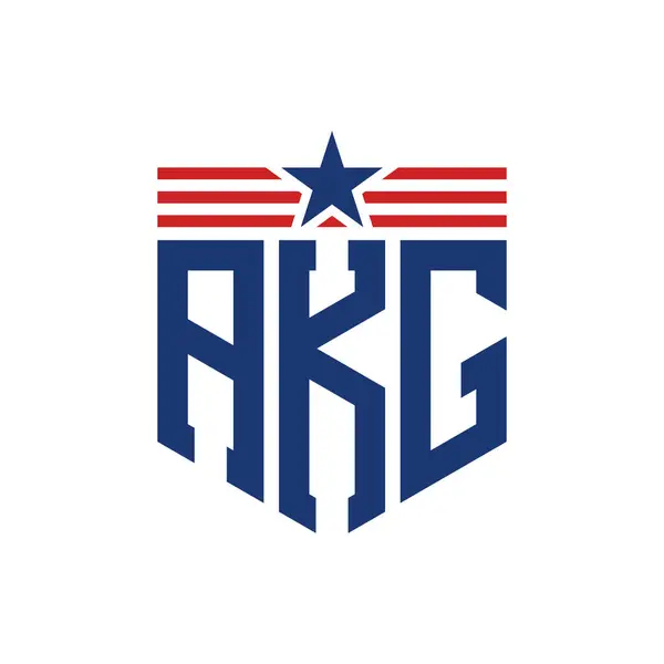 stock vector Patriotic AKG Logo with Star and American Flag Straps. Letter AKG Logo with USA Flag