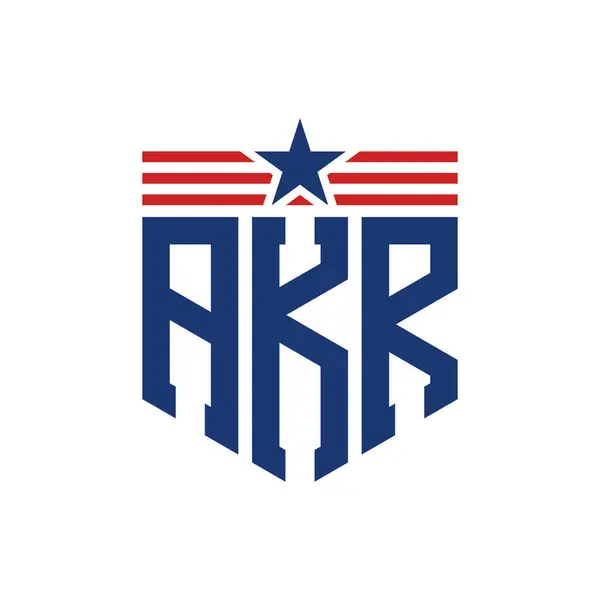 stock vector Patriotic AKR Logo with Star and American Flag Straps. Letter AKR Logo with USA Flag