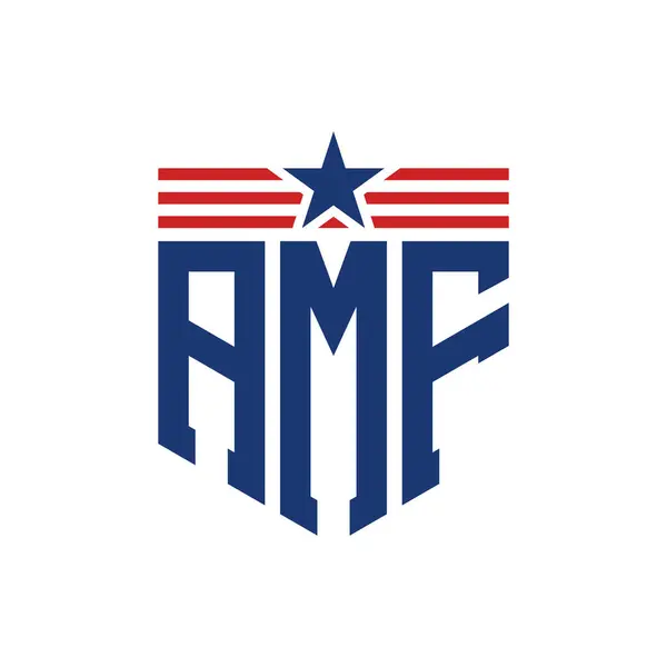 Stock vector Patriotic AMF Logo with Star and American Flag Straps. Letter AMF Logo with USA Flag