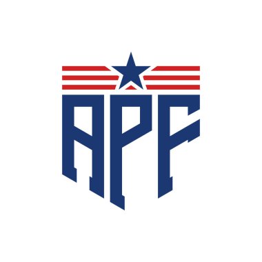 Yıldız ve Amerikan Bayrak Kayışlı Vatansever APF logosu. ABD Bayrağı ile APF Harfi Logosu