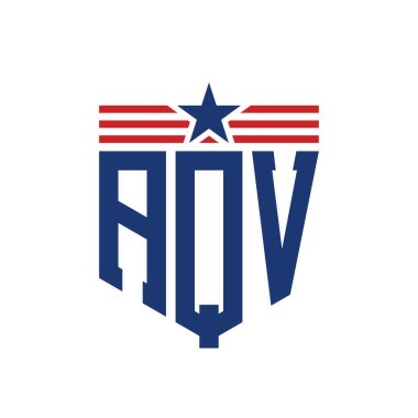 Yıldız ve Amerikan Bayrak Kayışlı Vatansever AQV logosu. ABD Bayrağı ile AQV Logosu