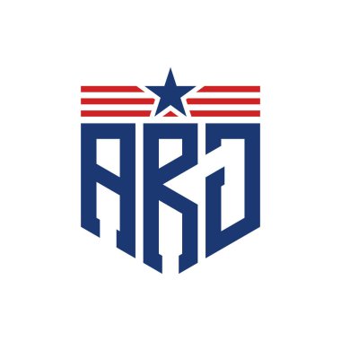 Yıldız ve Amerikan Bayrak Kayışlı Vatansever ARJ logosu. ABD Bayrağı ile ARJ Harfi Logosu