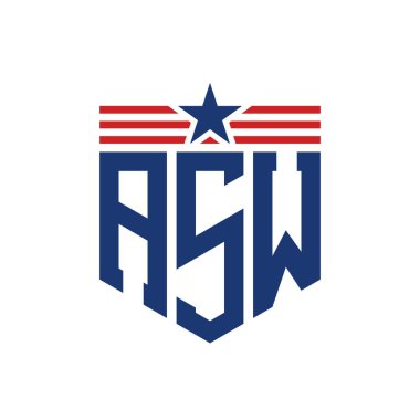 Yıldız ve Amerikan Bayrak Kayışlı Vatansever ASW logosu. USA Flag 'lı ASW Mektubu