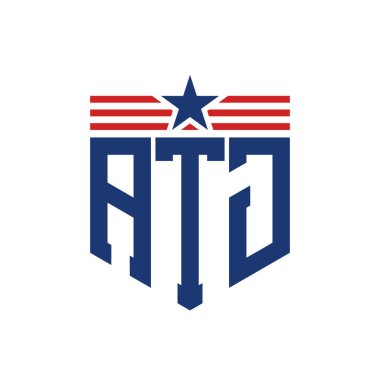 Yıldız ve Amerikan Bayrak Kayışlı Vatansever ATJ logosu. A.B.D. Bayrağı ile ATJ Logosu