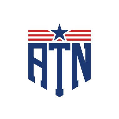 Patriotic ATN Logo with Star and American Flag Straps. Letter ATN Logo with USA Flag clipart