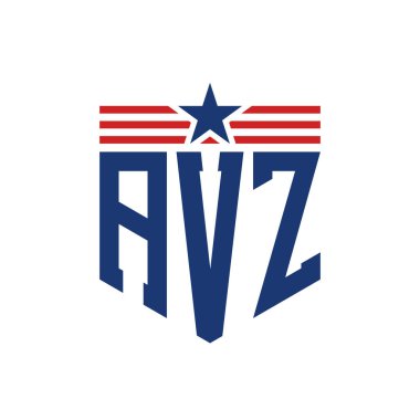 Yıldız ve Amerikan Bayrak Kayışlı Vatansever AVZ logosu. ABD Bayrağı ile AVZ Logosu