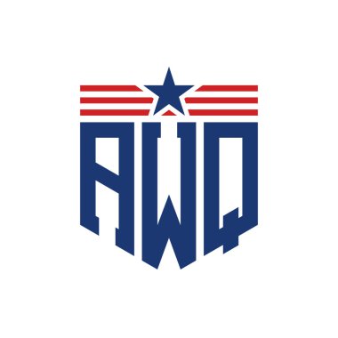 Yıldız ve Amerikan Bayrak Kayışlı Vatansever AWQ logosu. ABD Bayrağı ile AWQ logosu