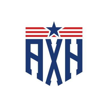 Yıldız ve Amerikan Bayrak Kayışlı Vatansever AXH logosu. ABD Bayrağı ile AXH Logosu