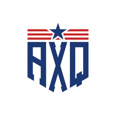 Yıldız ve Amerikan Bayrak Kayışlı Vatansever AXQ logosu. ABD Bayrağı Harfi AXQ Logosu