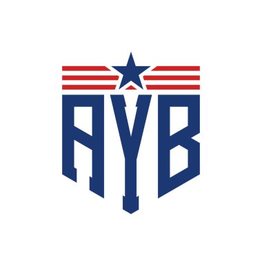 Yıldız ve Amerikan Bayrak Kayışlı Yurtsever AYB logosu. ABD Bayrağı ile AYB Logosu