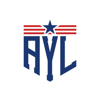 Yıldız ve Amerikan Bayrak Kayışlı Yurtsever AYL logosu. USA Flag ile Harf AYL Logosu