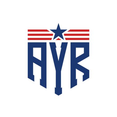 Yıldız ve Amerikan Bayrak Kayışlı Yurtsever AYR logosu. ABD Bayrağı ile AYR Logosu