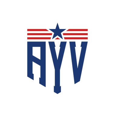 Yıldız ve Amerikan Bayrak Kayışlı Yurtsever AYV logosu. ABD Bayrağı ile AYV Logosu