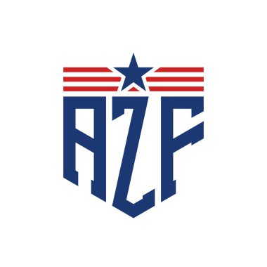 Yıldız ve Amerikan Bayrak Kayışlı Vatansever AZF logosu. ABD Bayrağı ile AZF Logosu