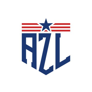 Yıldız ve Amerikan Bayrak Kayışlı Vatansever AZL logosu. USA Flag ile AZL Logosu