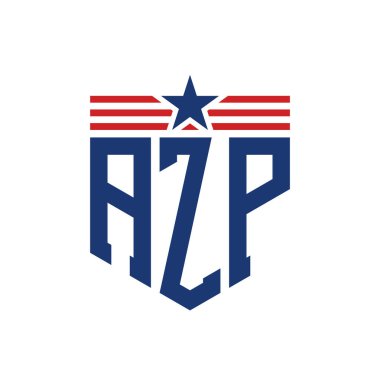 Yıldız ve Amerikan Bayrak Kayışlı Vatansever AZP logosu. ABD Bayrağı ile AZP Logosu