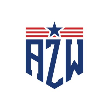 Yıldız ve Amerikan Bayrak Kayışlı Vatansever AZW logosu. ABD Bayrağı ile AZW Logosu