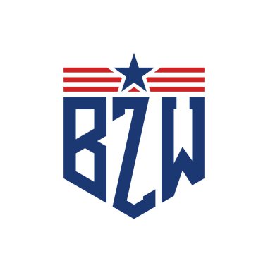 Yıldız ve Amerikan Bayrak Kayışlı Vatansever BZW logosu. ABD Bayrağı ile BZW Logosu