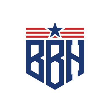 Yıldız ve Amerikan Bayrak Kayışlı Vatansever BBH logosu. ABD Bayrağı ile BBH Harfi Logosu