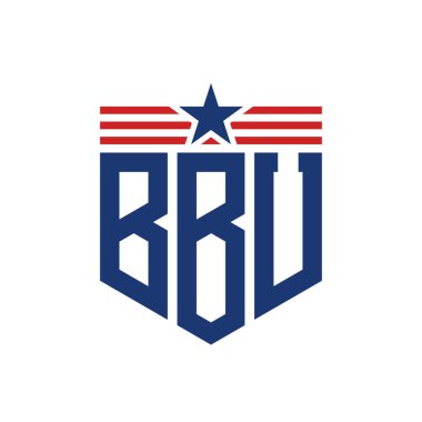 Yıldız ve Amerikan Bayrak Kayışlı Yurtsever BBU logosu. ABD Bayrağı ile BBU Logosu