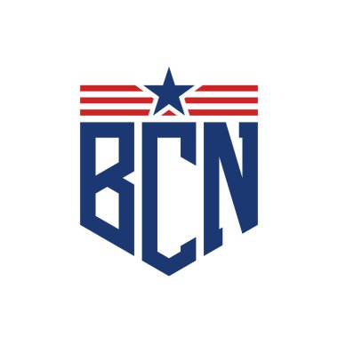 Yıldız ve Amerikan Bayrak Kayışlı Yurtsever BCN logosu. USA Flag ile BCN Logosu