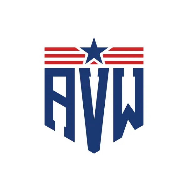 stock vector Patriotic AVW Logo with Star and American Flag Straps. Letter AVW Logo with USA Flag