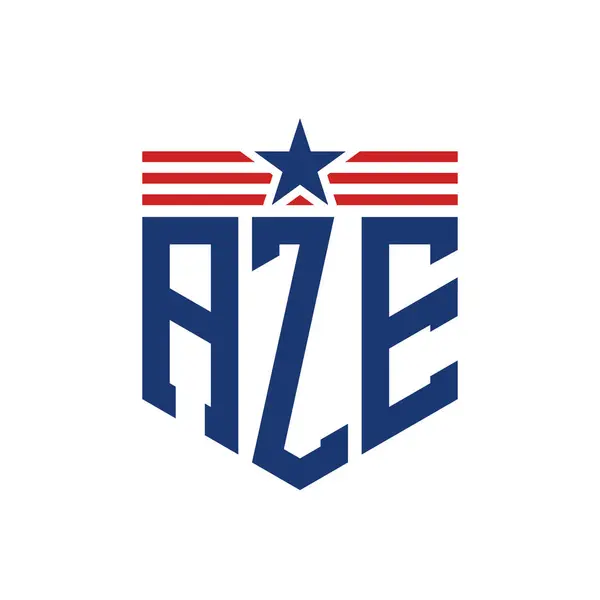 stock vector Patriotic AZE Logo with Star and American Flag Straps. Letter AZE Logo with USA Flag