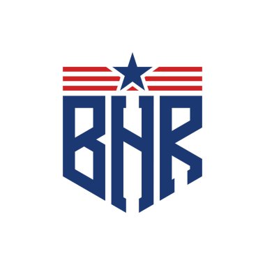 Yıldız ve Amerikan Bayrak Kayışlı Yurtsever BHR logosu. ABD Bayrağı ile BHR logosu