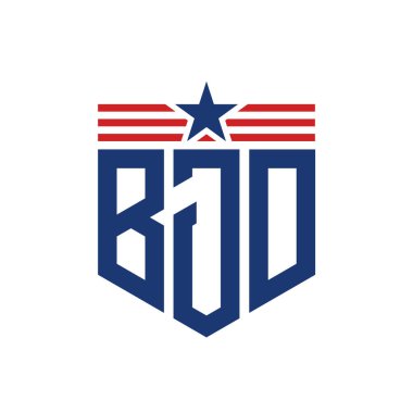 Yıldız ve Amerikan Bayrak Kayışlı Vatansever BJD logosu. ABD Bayrağı ile BJD Logosu