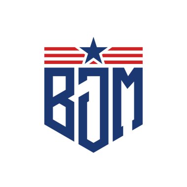 Yıldız ve Amerikan Bayrak Kayışlı Vatansever BJM logosu. ABD Bayrağı ile BJM Logosu