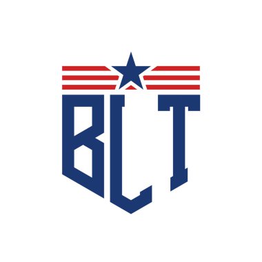 Yıldız ve Amerikan Bayrak Kayışlı Yurtsever BLT logosu. USA Flag ile BLT Logosu