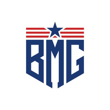 Yıldız ve Amerikan Bayrak Kayışlı Vatansever BMG logosu. ABD Bayrağı ile BMG Logosu